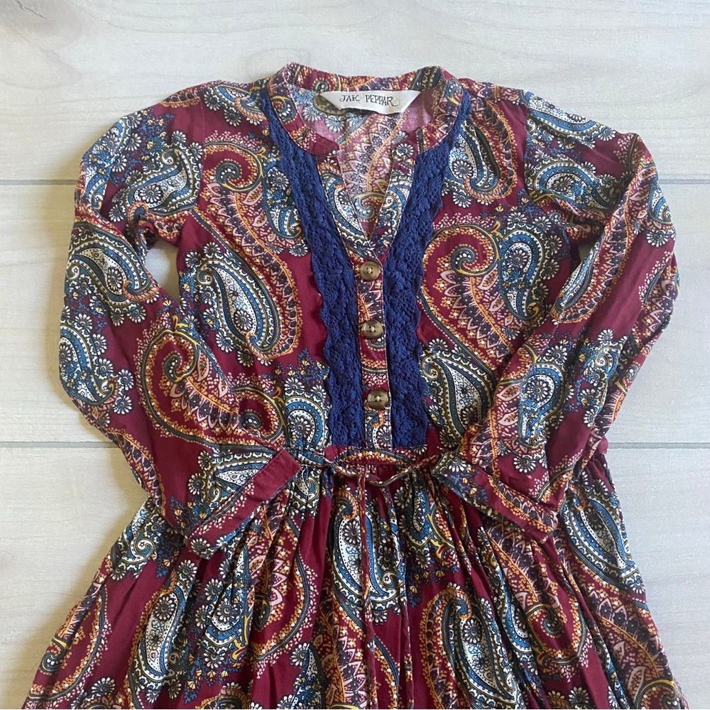 Jak & Peppar Paisley Kids Dress with Navy Accents - Picture 2 of 3